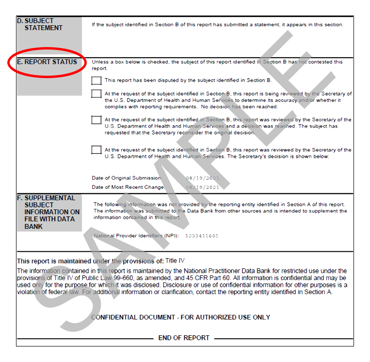 Self-Query Response Cover Page - Section E