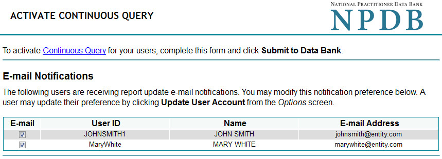 Screenshot of the Activate Continuous Query page