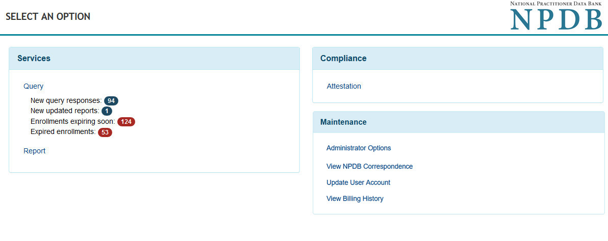 Query Options Screen