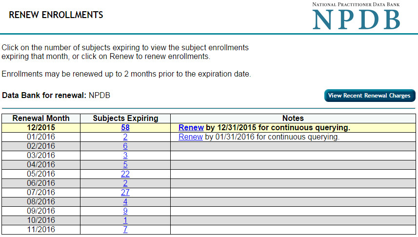 Renew Enrollments Screen